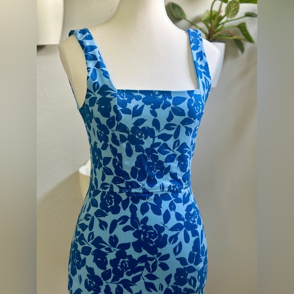 Trixxi Blue Floral Square Neck Bodycon Mini Dress | Size Small - Picture 2 of 7